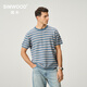 SIMWOOD/簡(jiǎn)木男裝【合體版】夏季60支14針毛織條紋提花短袖T恤SO120164 復古牛仔藍條紋 L (建議126-140斤)