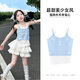 迪士尼女童吊帶背心2025打底夏季女孩假兩件小背心夏薄款DL110005 藍150