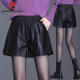 皮爾卡丹（pierre cardin）皮短褲女秋冬2025年新款外穿松緊高腰顯瘦闊腿a字褲洋氣pu皮靴褲 黑色【款】 常規(guī) XL 腰2尺2穿120斤左右體重