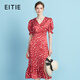 愛(ài)特愛(ài)（EITIE）法式優(yōu)雅V領(lǐng)波點(diǎn)長(cháng)裙開(kāi)叉過(guò)膝泡泡袖連衣裙2025夏季新款B2507690 蒲粉66 L (165)