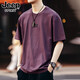 JEEP SPIRIT短袖T恤男士美式圓領(lǐng)上衣服夏季新款潮流寬松大碼潮牌男裝體恤 2635醬紫色 XL