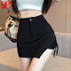 莜仙格2025夏季大碼胖mm不規則半身裙女高腰綁帶黑色短裙A字包臀裙褲裙 黑色 M 建議98-109斤