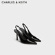 CHARLES&KEITH25夏新品豹紋尖頭氣質(zhì)包頭涼鞋高跟鞋CK1-60280451 BLACK PATENT黑色 36 （230）