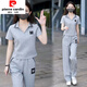 皮爾卡丹（pierre cardin）休閑運(yùn)動服套裝女士2025夏季新款小個子洋氣減齡短袖闊腿褲兩件套 灰色 XL 建議115-125斤