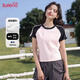 班尼路（Baleno）撞色插肩拼條短T女2025年夏季新品學(xué)院風(fēng)撞色短袖內搭打底衫上衣