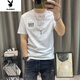 花花公子短袖t恤男2023夏新款男士滿身卡通印花半袖洋氣小眾百搭 白色 L _[建議100-120斤]