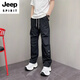 JEEP SPIRIT2025年夏季薄款潮流韓版痞帥高街直筒工裝褲美式寬松哈倫男士長(zhǎng)褲 黑色 M