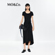 MO&Co.連衣裙2025夏新品解構(gòu)扭結(jié)高腰收腰短袖正肩前短后長(zhǎng)MBE2DRS002 黑色 S /160