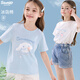 Hello Kitty玉桂狗女童T恤短袖夏裝2025新款洋氣兒童圓領(lǐng)打底衫大童春秋童裝 【凈色.冰島棉】藍色004 140