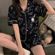 JIOESC睡衣女生夏季短袖兩件套甜美可愛卡通hellokitty學(xué)生可外穿家居服 黑色HelloKitty【兩件套】 L 【100-120斤】