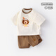 婧麒（JOYNCLEON）兒童男童套裝短袖純棉嬰兒衣服夏季寶寶短袖短褲女童外出服薄款 卡其巴拉 Jtz156885 100 cm
