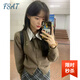 FSAT假兩件polo領(lǐng)開(kāi)衫毛衣女2025新款春秋季學(xué)院風(fēng)短款針織衫外套上衣 咖色 M 建議95-110斤
