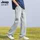 JEEP SPIRIT微喇牛仔褲男士夏季美式寬松休閑彎刀褲春季修身長褲新款男生褲子 黃泥 【微喇  】 薄款 XL 125-140斤