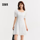 森馬（Semir）【連衣裙合輯】夏天女法式慵懶風(fēng)裙子復(fù)古學(xué)院風(fēng)針織裙雪紡碎花裙 B款法式方領(lǐng)裙-白色調(diào)00411 M