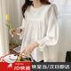 摩登孕媽韓版荷葉邊娃娃衫孕婦上衣女純色百搭圓領(lǐng)褶皺襯衫女 白色 XL(115-130)