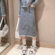 佐緋絡女童春裝套裝2023洋氣中大時髦春秋女孩牛仔裙兩件套潮衣 開叉毛邊長裙 120 碼 建議身高100-115cm
