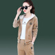 度特朗（duteLanG）燈芯絨運(yùn)動(dòng)服套裝女2025春秋時(shí)尚金絲絨條絨開衫連帽休閑三件套 8207#卡其 2XL （建議120-132斤）