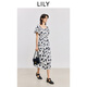 LILY2025夏新款女裝法式浪漫全棉復古老花泡泡袖休閑收腰連衣裙 601白色 S
