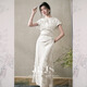 JK&JSJKJS【碧聆風(fēng)】人絲提花 國(guó)風(fēng)旗袍女新中式長(zhǎng)裙氣質(zhì)高級(jí)感連衣裙 珠光白 S