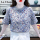 拉夏貝爾（La Chapelle）短袖t恤女裝2025夏季新款印花時(shí)尚薄款小衫氣質(zhì)顯瘦上衣服寬松潮 灰色 2XL 建議140-150斤