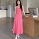 小野七天吊帶連衣裙女 2025春裝夏季新款純色長(zhǎng)裙無(wú)袖收腰顯瘦背心裙內(nèi)搭 吊帶連衣裙【玫紅色 M】