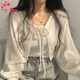 CTOX設計感小眾薄款防曬上衣女秋大碼胖mm寬松百搭燈籠袖短款開(kāi)衫外套 白色 M 【100-110斤】