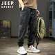 JEEP SPIRIT吉普休閑褲男夏季潮流工裝褲子速干運動哈倫沖鋒束腳褲 黑色 XL 