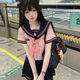 閃動少女（SHANDONGSHAONV）JK制服原創(chuàng)jk水手服日系學(xué)院風(fēng)秋冬基礎(chǔ)款中間服女套裝 短袖+42cm短裙+領(lǐng)結(jié)【粉黛套裝】 M