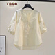 子牧棉麻2025春夏裝 女文藝百搭中袖襯衣鏤空刺繡襯衫寬松氣質(zhì)上衣6068 淺黃色 L (建議115-125斤)