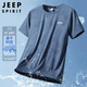 JEEP SPIRIT吉普t恤男士短袖夏季冰絲速干男裝上衣服爸爸夏裝t衫 灰藍(lán)  XL 