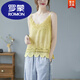 羅蒙（ROMON）棉麻吊帶小背心女2025夏裝寬松大碼氣質(zhì)鏤空鉤花內(nèi)搭休閑亞麻上衣 檸檬黃 均碼