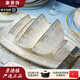 康普詩(shī)高檔歐式碗盤(pán)餐具整套裝奢華家用骨瓷景德鎮喬遷碗碟套裝 歐若拉（奢華金邊）可微波 60頭