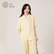 宜色家全棉睡衣女夏季2025年新款雙層紗100%純棉情侶男女士短袖家居服 糖果黃 女款 L （110-130斤）
