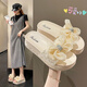 源夫人拖鞋女夏季外穿2024新款松糕底增高厚底感小香風(fēng)沙灘涼拖 2320-11水晶紗-杏色 39 【偏小一碼】