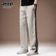 JEEP SPIRIT正品吉普高端休閑褲男亞麻直筒速干夏季薄款萊賽爾天絲寬松褲子男 DY5109杏色薄款 M 碼 適合110-130斤