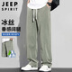 JEEP SPIRIT吉普冰絲休閑褲男春夏季美式高街潮牌寬松直筒闊腿褲子 淺綠 XL 