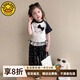 G.DUCKKIDS小黃鴨童裝女童短袖套裝夏季新款洋氣韓版休閑小女孩夏裝兩件套薄 黑白色 130 (建議115-125cm 5.2-7周歲)