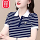 美博鳥（MEIBONIAO）【特價(jià)撿漏】品牌輕奢高檔帶領(lǐng)t恤女翻領(lǐng)休閑短袖T恤女士夏2023新 1691藍(lán)色 5XL 建議175-190斤穿