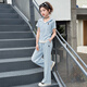 恬瑩女童夏裝2025新款洋氣時(shí)髦套裝大童女孩休閑運動(dòng)服兒童夏季兩件套 藍色套裝 160 （建議身高145-155CM）