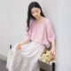香影中袖襯衫女圓領(lǐng)2025夏裝新款慵懶泡泡袖氣質(zhì)淑女寬松藍色上衣 粉色 M 160/84A/95-110斤