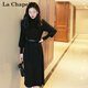 拉夏貝爾（La Chapelle）長袖針織連衣裙女裝新款2025秋冬小個子氣質中長款打底裙子秋冬 黑色 L