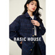 百家好（Basic House）Basic House/百家好小香風(fēng)翻領(lǐng)開(kāi)衫外套女春新款氣質(zhì)格紋寬松上衣 藍色 M