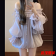 萱眸法式甜美溫柔風(fēng)一字肩長(cháng)袖連衣裙春夏季小眾超仙絕美仙女裙短裙子 連衣裙 M