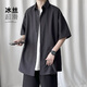 主意范（ZHUYIFAN）胖子超大碼休閑襯衫男士短袖夏季寬松大碼冰絲學(xué)生外套襯衣套裝 C306-QT80 黑色（冰絲款） 3XL (185) 165-180斤