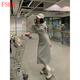 FSHE韓版運動(dòng)風(fēng)Polo領(lǐng)連衣裙女秋季2025新款褶皺收腰顯瘦短袖裙子 灰色長(cháng)款 L
