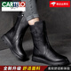 卡帝樂(lè )鱷魚(yú)（CARTELO）軟皮中筒靴女秋冬季新款復古平底百搭時(shí)尚騎士靴牛皮英倫馬丁靴 黑色 加絨 升級款 40
