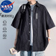 NASA MARVEL短袖襯衫男夏翻領(lǐng)襯衣休閑服半袖男士外套寬松上衣 黑色 XL