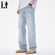 :CHOCOOLATE it淺色破洞牛仔褲男寬松直筒美式高街潮牌褲子百搭休閑長(cháng)褲 淺藍色 【官方正品】 36 【建議170斤-185斤】