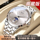 I&W CARNIVAL HWGUOJI瑞士名表十大品牌男手表全自動(dòng)機(jī)械表夜光雙日歷商務(wù)休閑防水腕表 愛(ài)沃馳本色灰面鋼帶-【典藏版】 +定制刻字