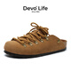 Devo的沃軟木拖鞋勃肯鞋包頭半包半拖復古系帶涼拖外穿休閑女鞋23031 黃棕反絨皮 42 （建議拍小一碼）